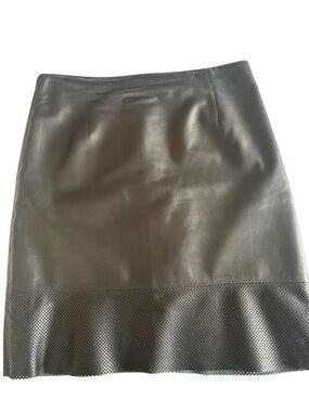 Tibi Leather Skirt with Perforated Hem